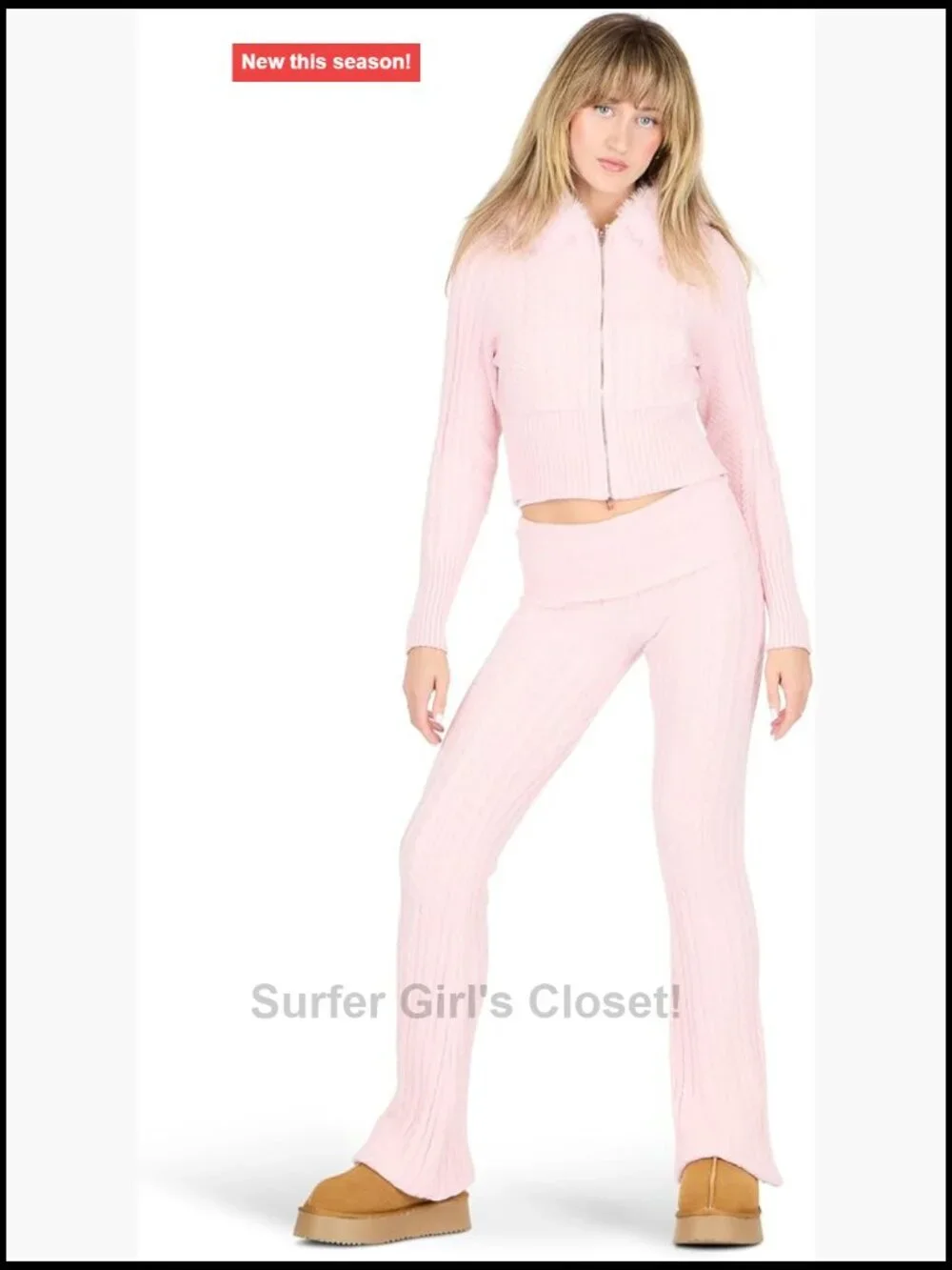 Cable Knit Hoodie & Flare Pant Set 2-Piece
